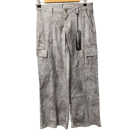 Madden Girl Distressed Gray Cargo Pants Junior Sz 1 Loose Fit Snake Print Textur - Picture 7 of 10